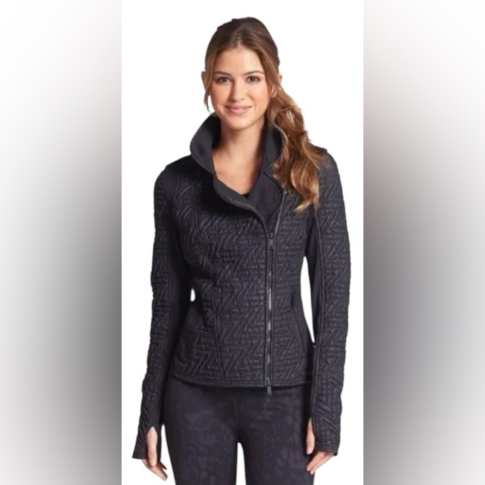 Zella Moto Jacket XS Women's Black Athletic Zip Up Stretch Thumbholes Pockets